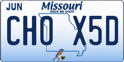 MO license plate CH0X5D