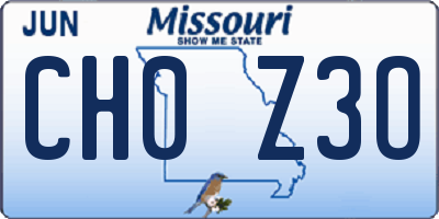 MO license plate CH0Z3O