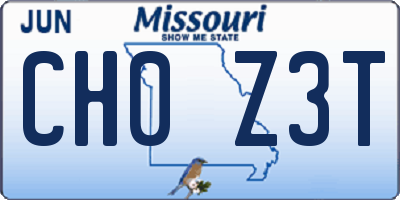 MO license plate CH0Z3T