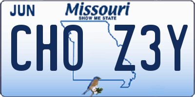 MO license plate CH0Z3Y