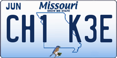 MO license plate CH1K3E