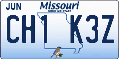 MO license plate CH1K3Z