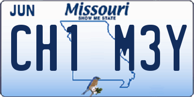 MO license plate CH1M3Y