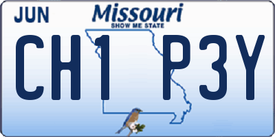 MO license plate CH1P3Y