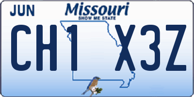 MO license plate CH1X3Z