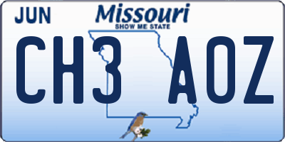 MO license plate CH3A0Z