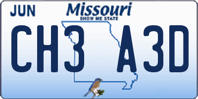 MO license plate CH3A3D