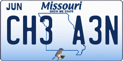 MO license plate CH3A3N