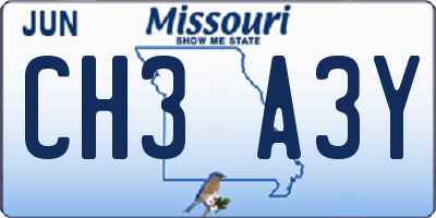 MO license plate CH3A3Y
