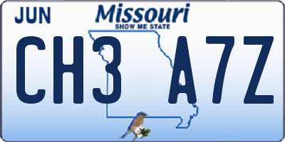 MO license plate CH3A7Z