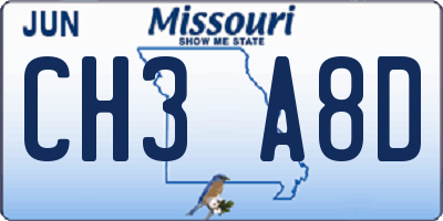 MO license plate CH3A8D