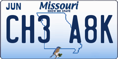 MO license plate CH3A8K