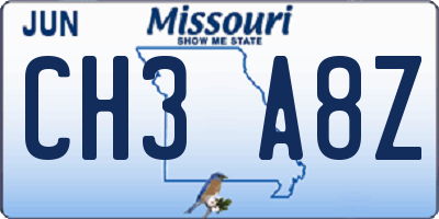 MO license plate CH3A8Z