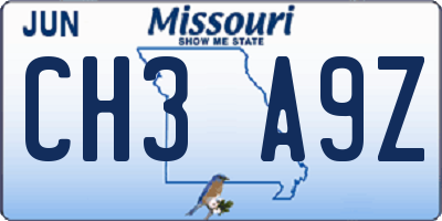 MO license plate CH3A9Z