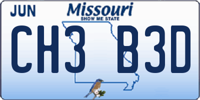 MO license plate CH3B3D