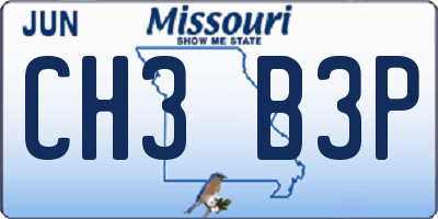 MO license plate CH3B3P