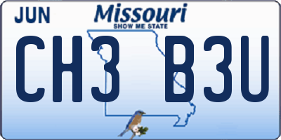 MO license plate CH3B3U