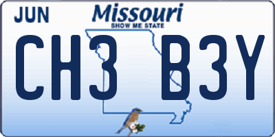 MO license plate CH3B3Y