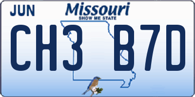 MO license plate CH3B7D