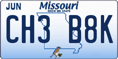 MO license plate CH3B8K