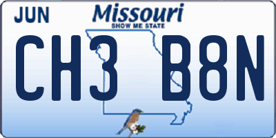 MO license plate CH3B8N