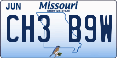 MO license plate CH3B9W
