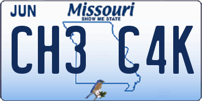 MO license plate CH3C4K