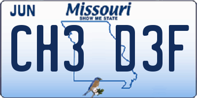 MO license plate CH3D3F