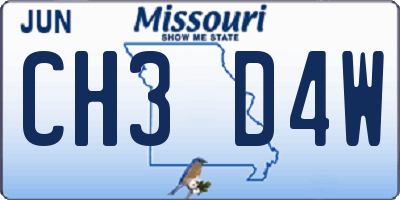 MO license plate CH3D4W