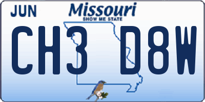 MO license plate CH3D8W