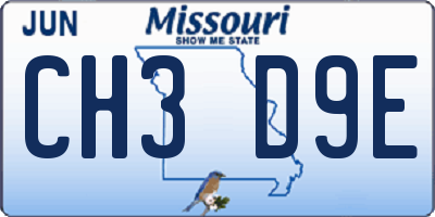MO license plate CH3D9E