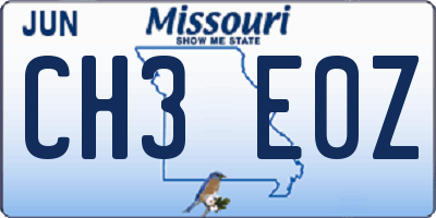 MO license plate CH3E0Z
