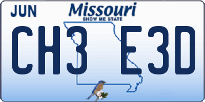 MO license plate CH3E3D