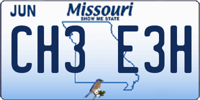 MO license plate CH3E3H