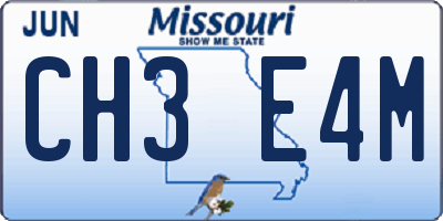 MO license plate CH3E4M