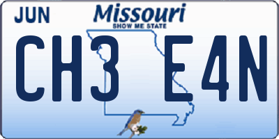 MO license plate CH3E4N
