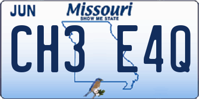 MO license plate CH3E4Q