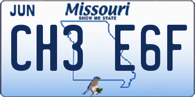 MO license plate CH3E6F