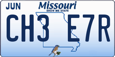 MO license plate CH3E7R