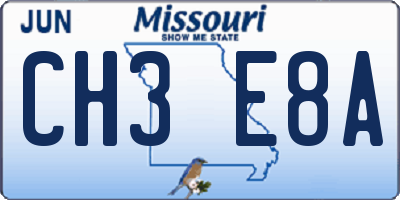MO license plate CH3E8A