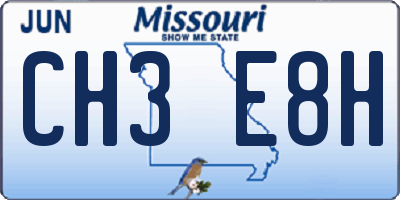 MO license plate CH3E8H