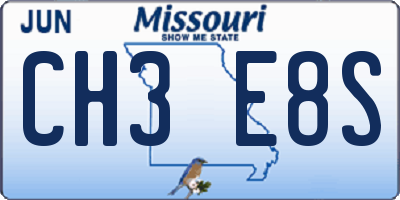 MO license plate CH3E8S