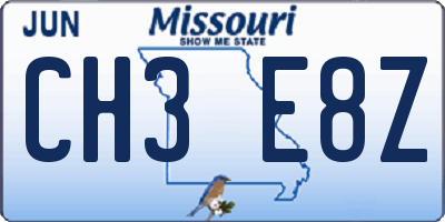 MO license plate CH3E8Z
