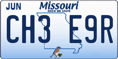 MO license plate CH3E9R