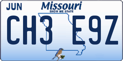 MO license plate CH3E9Z