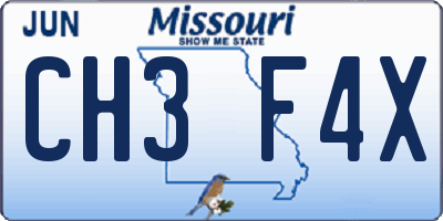 MO license plate CH3F4X