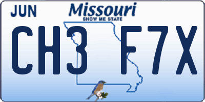 MO license plate CH3F7X
