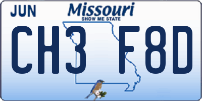 MO license plate CH3F8D