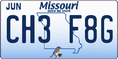 MO license plate CH3F8G