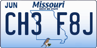 MO license plate CH3F8J